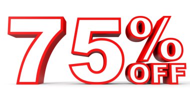 Yüzde 75'i kapalı indirim. Beyaz arka plan üzerinde 3D çizim.