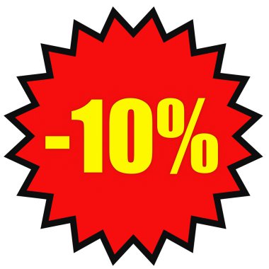 Kapalı yüzde 10 indirim. Beyaz arka plan üzerinde 3D çizim.