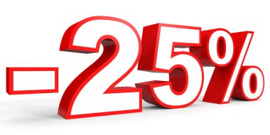 Kapalı yüzde 25 indirim. Beyaz arka plan üzerinde 3D çizim.