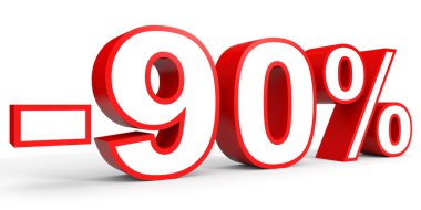 Yüzde 90'ı kapalı indirim. Beyaz arka plan üzerinde 3D çizim.