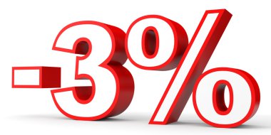 Kapalı yüzde 3 indirim. Beyaz arka plan üzerinde 3D çizim.