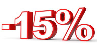 Kapalı yüzde 15 indirim. Beyaz arka plan üzerinde 3D çizim.