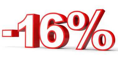 Kapalı yüzde 16 oranında indirim. Beyaz arka plan üzerinde 3D çizim.