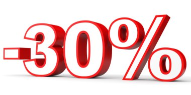 Kapalı yüzde 30 indirim. Beyaz arka plan üzerinde 3D çizim.