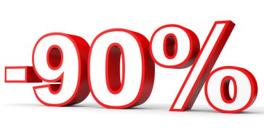 Yüzde 90'ı kapalı indirim. Beyaz arka plan üzerinde 3D çizim.