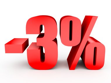 Kapalı yüzde 3 indirim. Beyaz arka plan üzerinde 3D çizim.