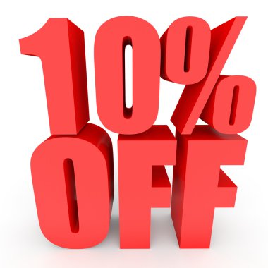 Kapalı yüzde 10 indirim. Beyaz arka plan üzerinde 3D çizim.