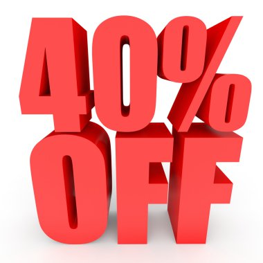 Kapalı yüzde 40 indirim. Beyaz arka plan üzerinde 3D çizim.