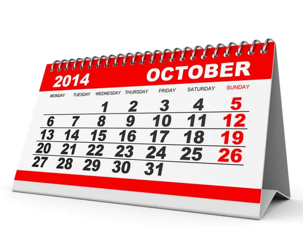 Calendar October 2014. — Stock Photo, Image