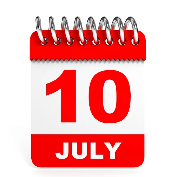 Calendario sobre fondo blanco. 10 de julio . —  Fotos de Stock