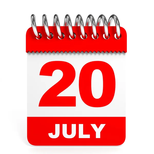 Ημερολόγιο σε άσπρο φόντο. 20 Ιουλίου. — Φωτογραφία Αρχείου