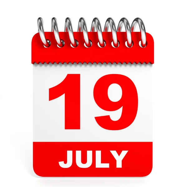 Calendario sobre fondo blanco. 19 de julio . —  Fotos de Stock