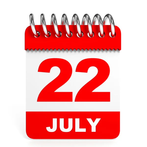Ημερολόγιο σε άσπρο φόντο. 22 Ιουλίου. — Φωτογραφία Αρχείου