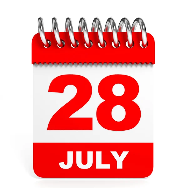 Kalender pada latar belakang putih. 28 Juli . — Stok Foto