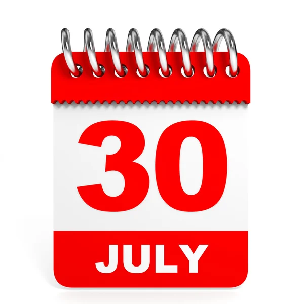 Kalender på vit bakgrund. 30 juli. — Stockfoto