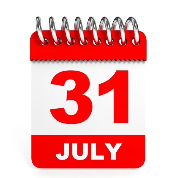 Kalender på vit bakgrund. 31 juli. — Stockfoto