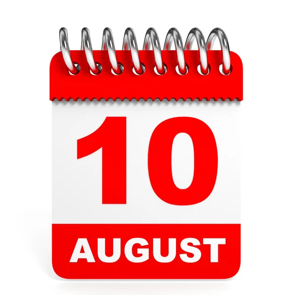 Calendario su sfondo bianco. 10 agosto . — Foto Stock