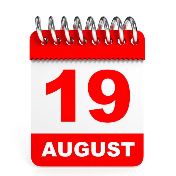 Календар на білому тлі. 19 серпня . — стокове фото