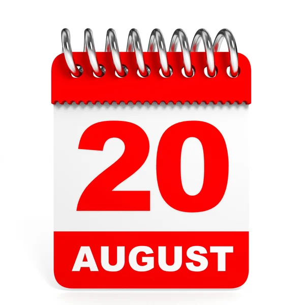 Ημερολόγιο σε άσπρο φόντο. 20 Αυγούστου. — Φωτογραφία Αρχείου