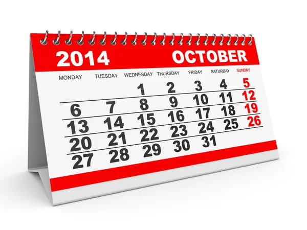 Calendar October 2014. — Stock Photo, Image