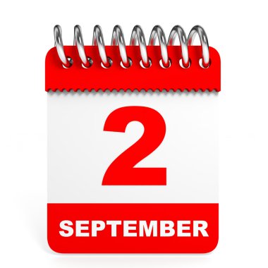 Takvim beyaz arka plan üzerinde. 2 Eylül.