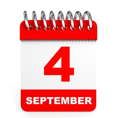 Takvim beyaz arka plan üzerinde. 4 Eylül.