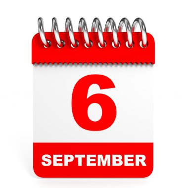 Takvim beyaz arka plan üzerinde. 6 Eylül.