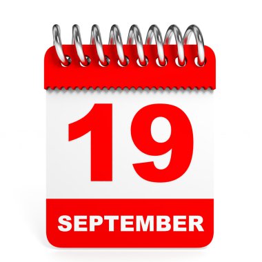 Takvim beyaz arka plan üzerinde. 19 Eylül.