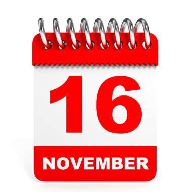 Takvim beyaz arka plan üzerinde. 16 Kasım.