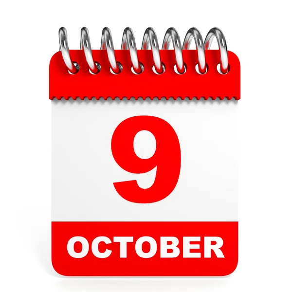 Kalendarz na białym tle. 9 października. — Zdjęcie stockowe