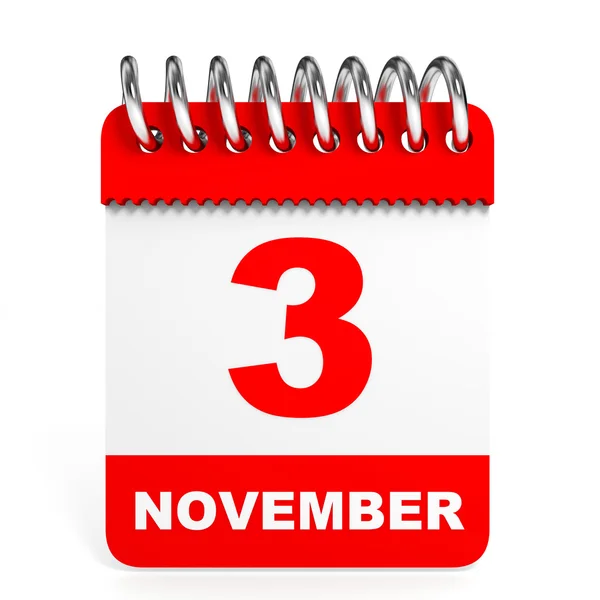 Calendar on white background. 3 November. — Stock Photo, Image