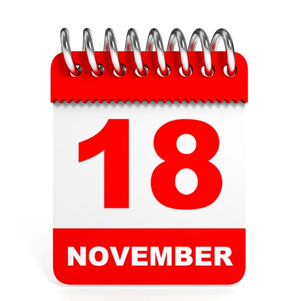 Kalendarz na białym tle. 18 listopada. — Zdjęcie stockowe