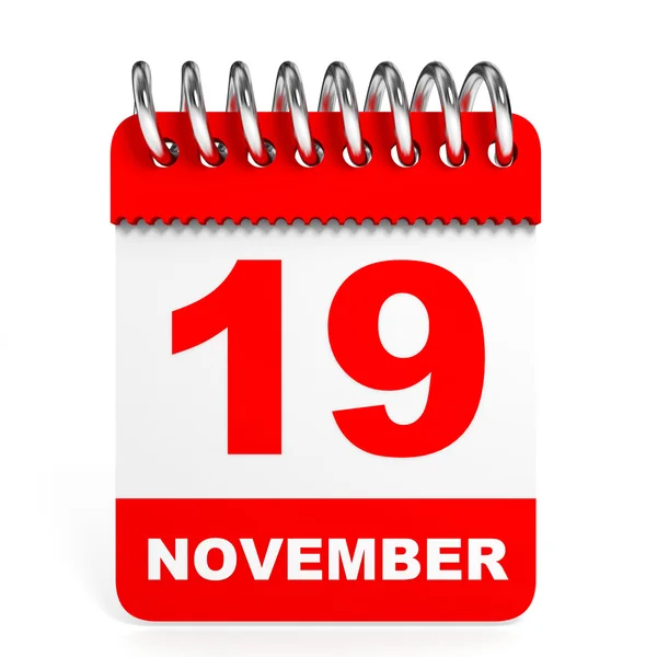 Calendario sobre fondo blanco. 19 de noviembre . —  Fotos de Stock