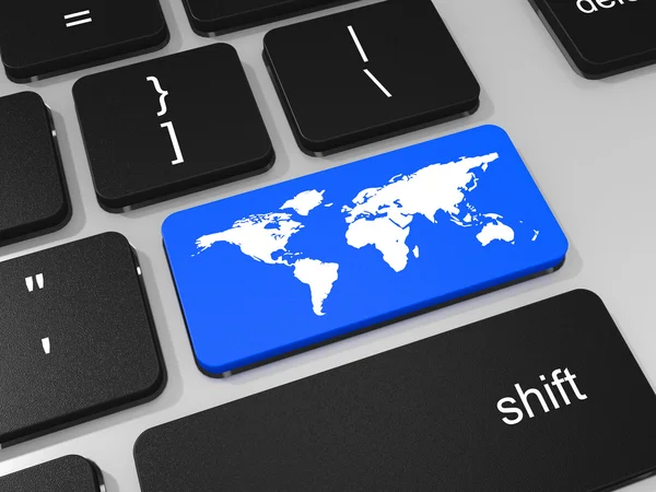 Wereld kaart toets op toetsenbord voor laptopcomputer. — Stockfoto