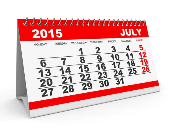 Calendario Julio 2015 . — Foto de Stock