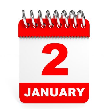 Takvim beyaz arka plan üzerinde. 2 Ocak.