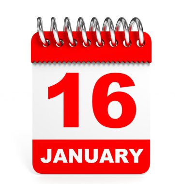 Calendar on white background. 16 January. clipart