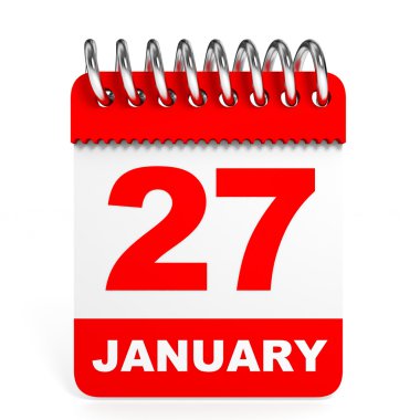 Takvim beyaz arka plan üzerinde. 27 Ocak.