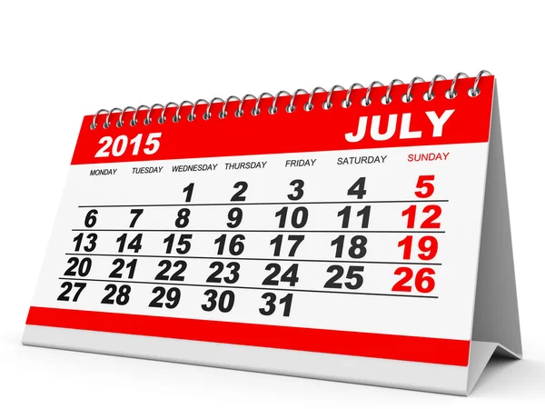 Calendario Julio 2015 . — Foto de Stock