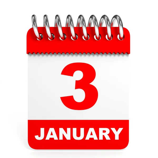 Calendar on white background. 3 January. — Stock Photo, Image