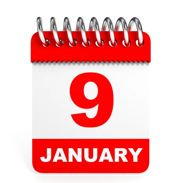 Calendar on white background. 9 January. — Stock Photo, Image