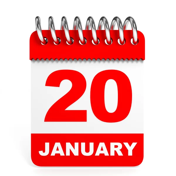 Kalender på vit bakgrund. 20 januari. — Stockfoto