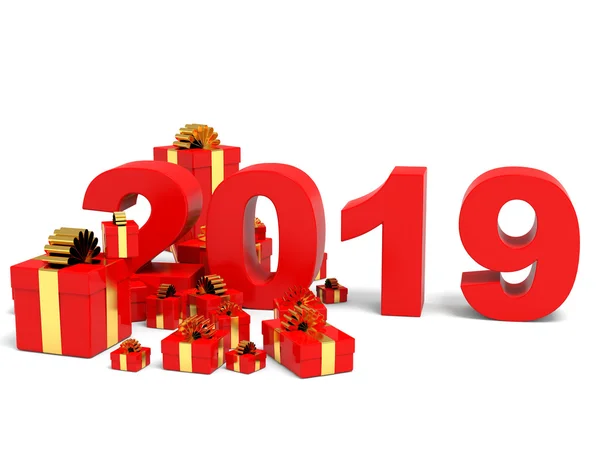 Gott nytt år 2019 och gåvor. — Stockfoto