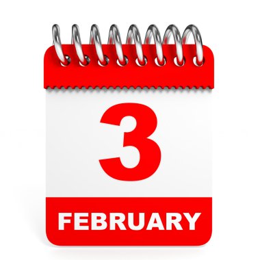 Takvim beyaz arka plan üzerinde. 3 Şubat.