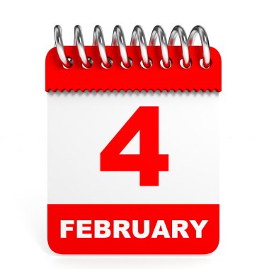 Takvim beyaz arka plan üzerinde. 4 Şubat.