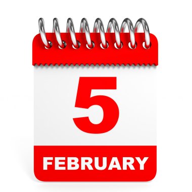 Takvim beyaz arka plan üzerinde. 5 Şubat.