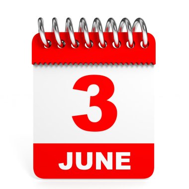 Takvim beyaz arka plan üzerinde. 3 Haziran.