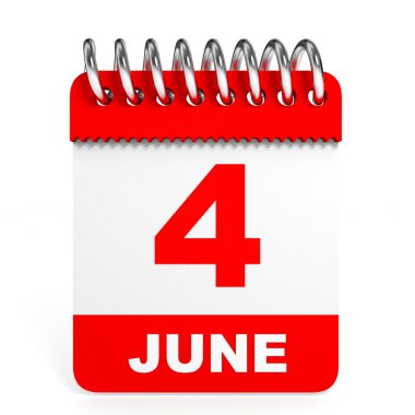 Takvim beyaz arka plan üzerinde. 4 Haziran.