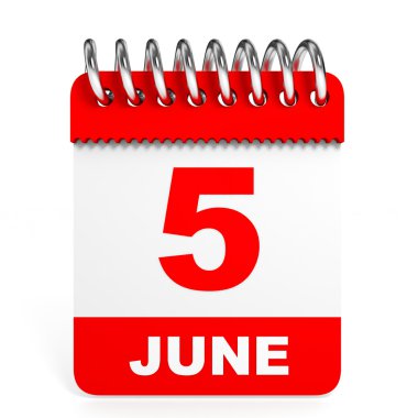 Takvim beyaz arka plan üzerinde. 5 Haziran.