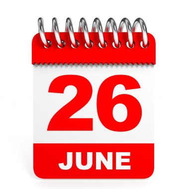 Takvim beyaz arka plan üzerinde. 26 Haziran.